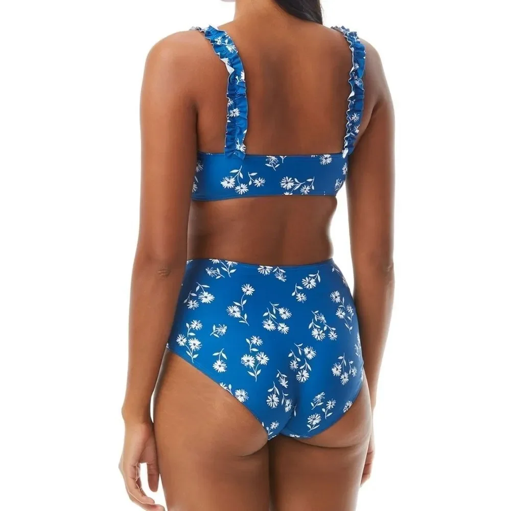 Kate Spade New York Mini Ruffle Square-Neck Floral-Print Bikini Set Size…